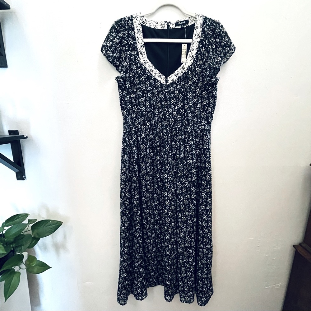 MADEWELL Print-Mix Sheer-Sleeve Dress in Branch Floral, NWT, size 8